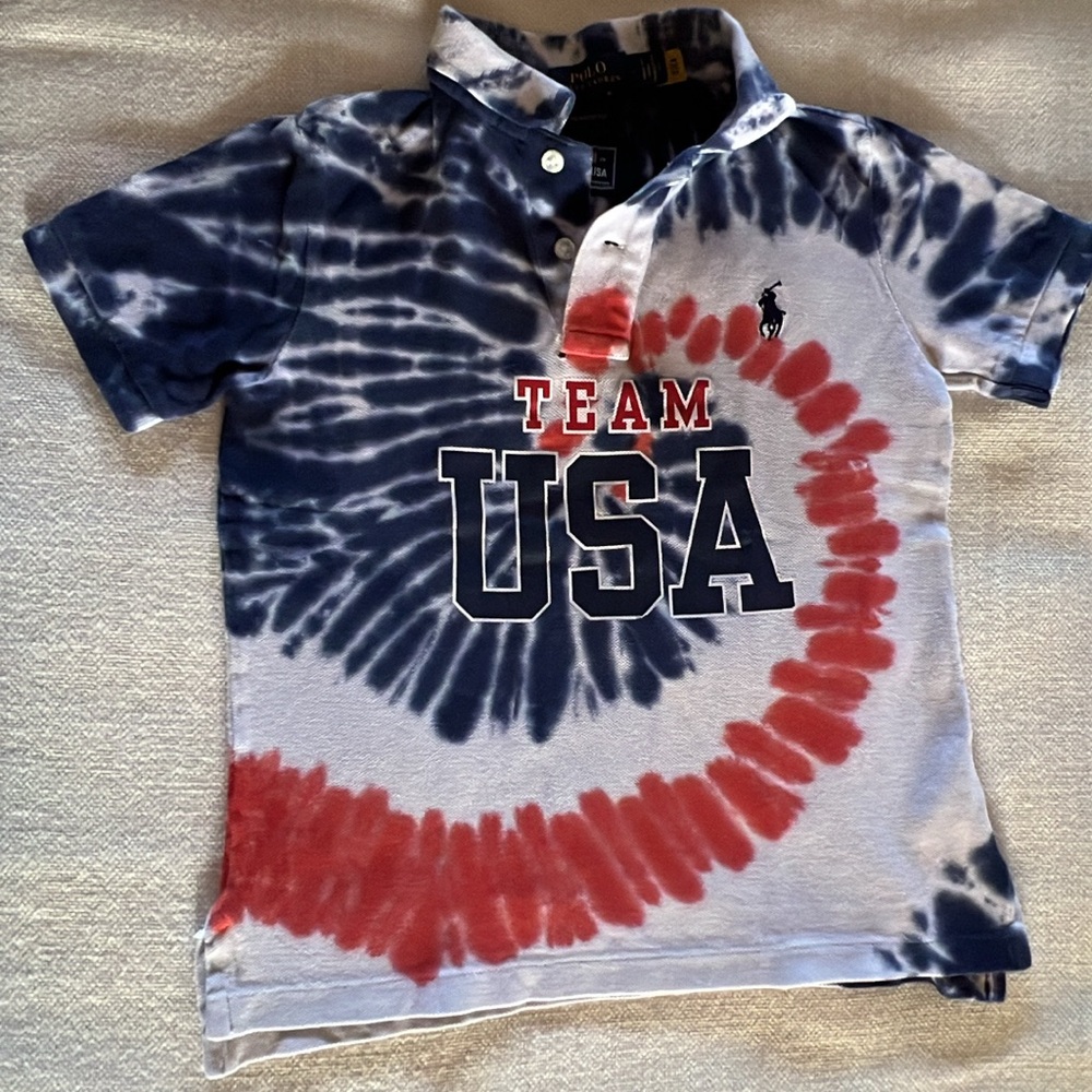 Polo by Ralph Lauren Kids Tie-Dye Polo Shirt - Red, White, Blue size 6